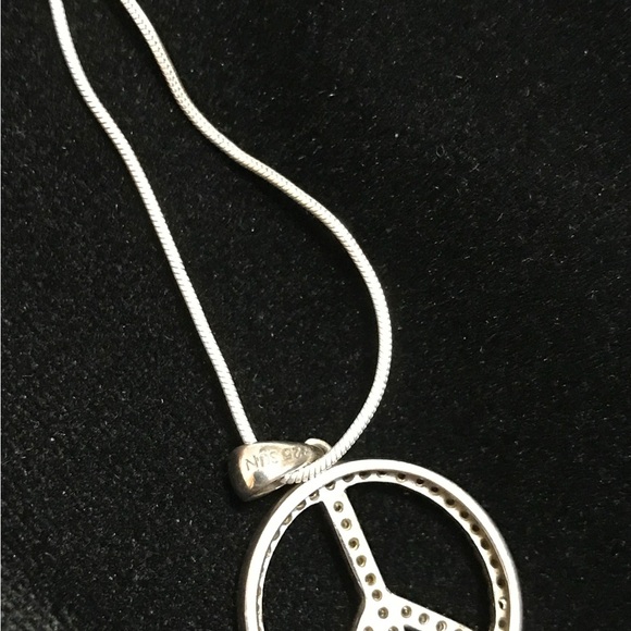 Sterling Silver .925 Italy Snake Chain Diamond Chip Peace Sign Pendant SUN 17” - Picture 5 of 6